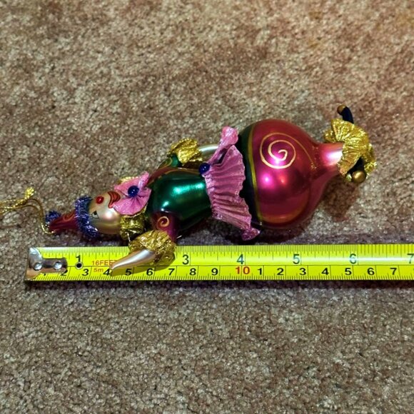 Clown Jester Blown Glass Christmas Ornament Painted Pink Green 6 Inches - Picture 7 of 7